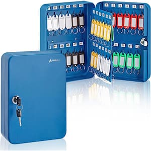 48 Key Steel Secure Cabinet with Key Lock, Blue (2-Pack)