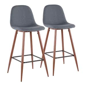 Pebble 29 in. Walnut Metal and Blue Fabric Bar Stool (Set of 2)