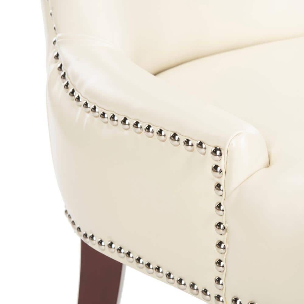 Elegant Cream Leather Upholstered Parsons Side Chair with Birch Wood Legs