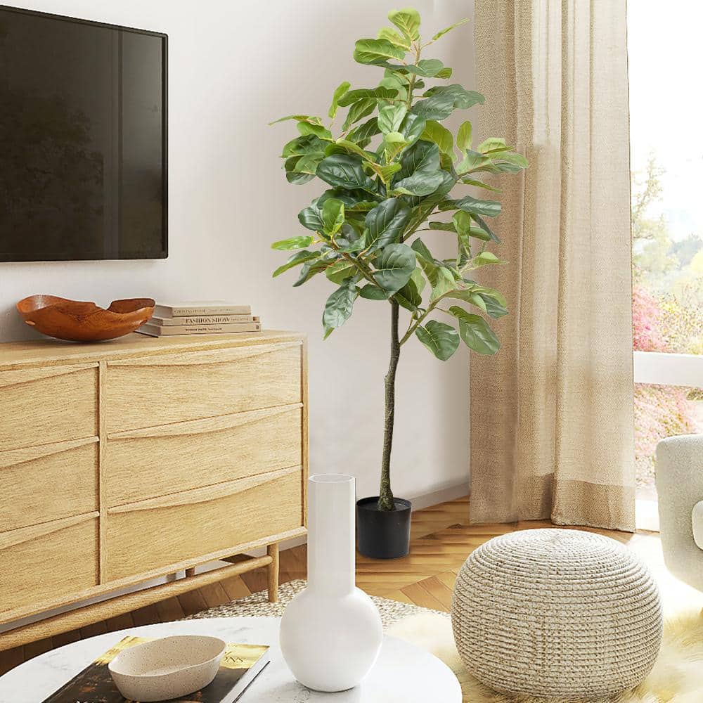 Elegant 59" Faux Fiddle Leaf Fig in Sleek Black Pot