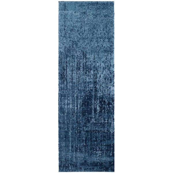 Retro 2 ft. x 17 ft. Light Blue/Blue Distressed Floral Runner Rug
