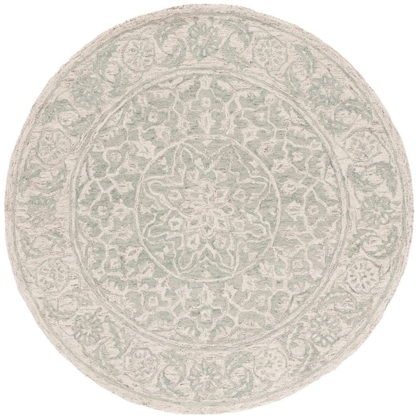 Micro-Loop 6 ft. x 6 ft. Light Blue/Beige Ornate Abstract Medallion Round Area Rug