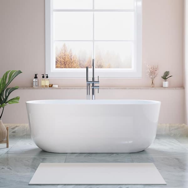 Seren 67 in. x 30.31 in. Soaking Bathtub with Center Drain in Glossy White Freestanding 100% Pure Virgin Acrylic Bathtub