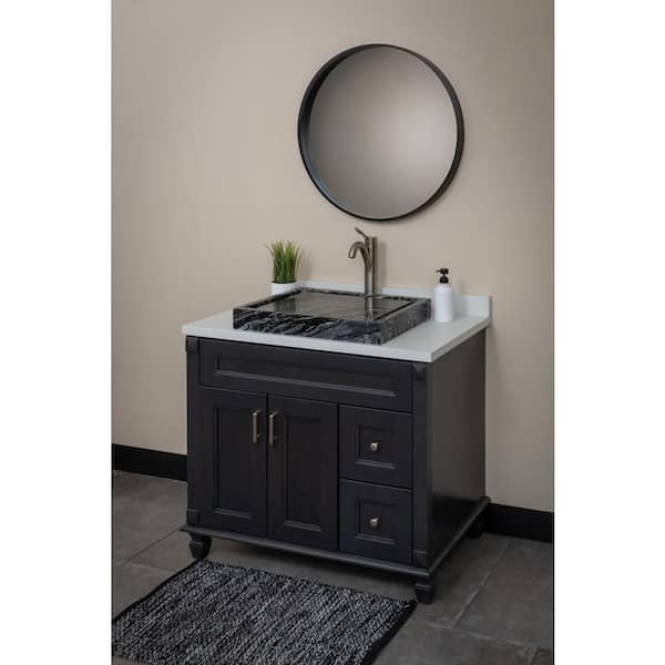 Rectangular Infinity Pool Vessel Sink in Polished Wooden Black Marble