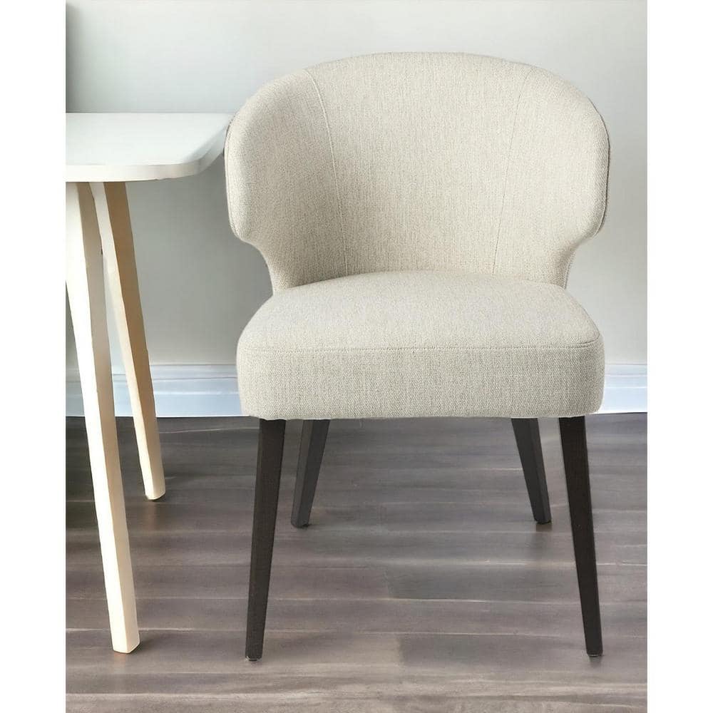 Ivory and Black Upholstered Low Back Arm Chair with Wood Legs