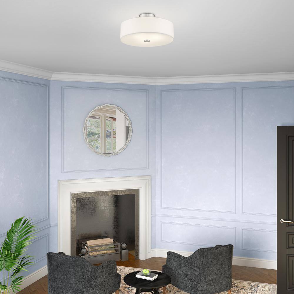 Brushed Nickel 3-Light Semi-Flush Mount with Off-White Shade
