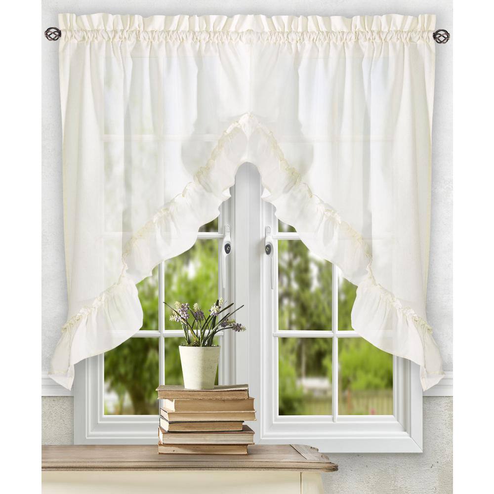 Stacey Cream Polyester Cotton Ruffled Swag Valance Set