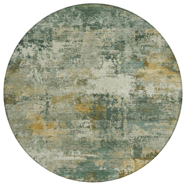 Chantille Machine Washable Indoor/Outdoor Abstract ACN2368 Fern 8 ft. x 8 ft. Round Rug