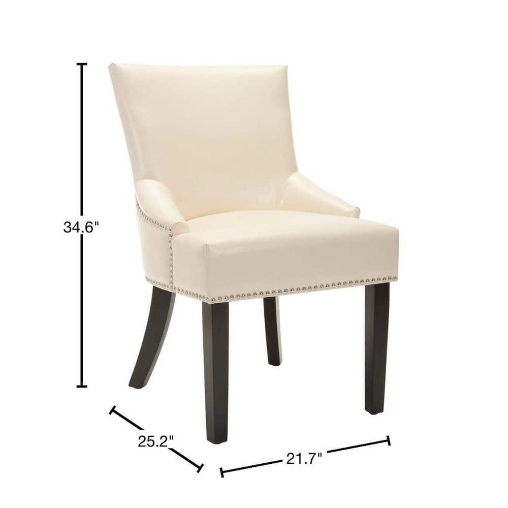 Transitional Flat Cream Leather Upholstered Side Chair with Nailhead Trim