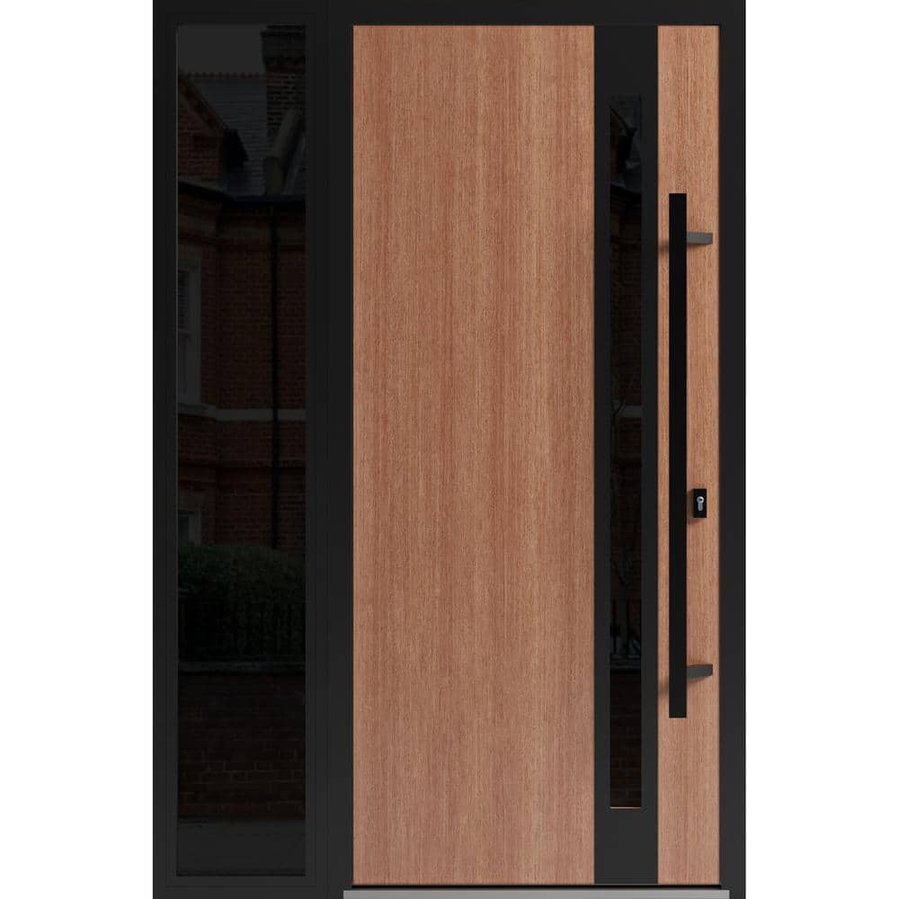 1033 50 in. x 80 in. Left-hand/Inswing Sidelight Tinted Glass Teak Steel Prehung Front Door with Hardware price history on PriceWatchPro