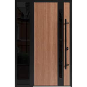 1033 50 in. x 80 in. Left-hand/Inswing Sidelight Tinted Glass Teak Steel Prehung Front Door with Hardware