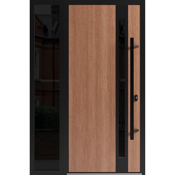 VDOMDOORS 1033 50 in. x 80 in. Left-hand/Inswing Sidelight Tinted Glass Teak Steel Prehung Front Door with Hardware