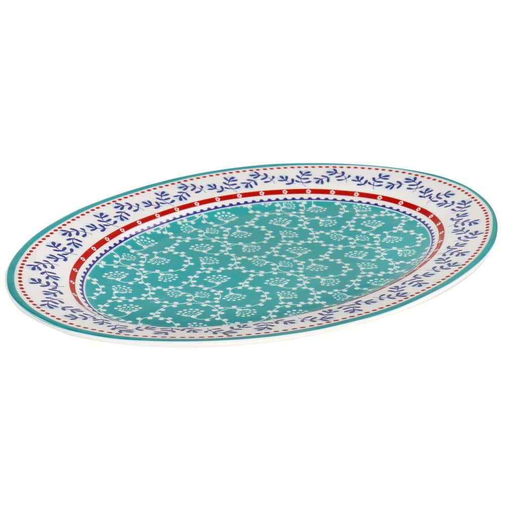 Village Vines 14 Inch White Ceramic Oval Serving Platter