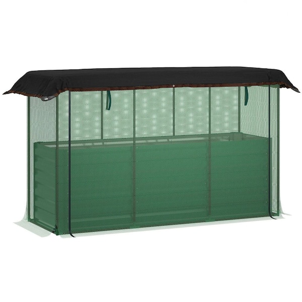 72.8 in. x 25.6 in. Galvanized Steel Planter Box with Crop Cage and Shade Cloth, Raised Garden Bed for Flowers Green