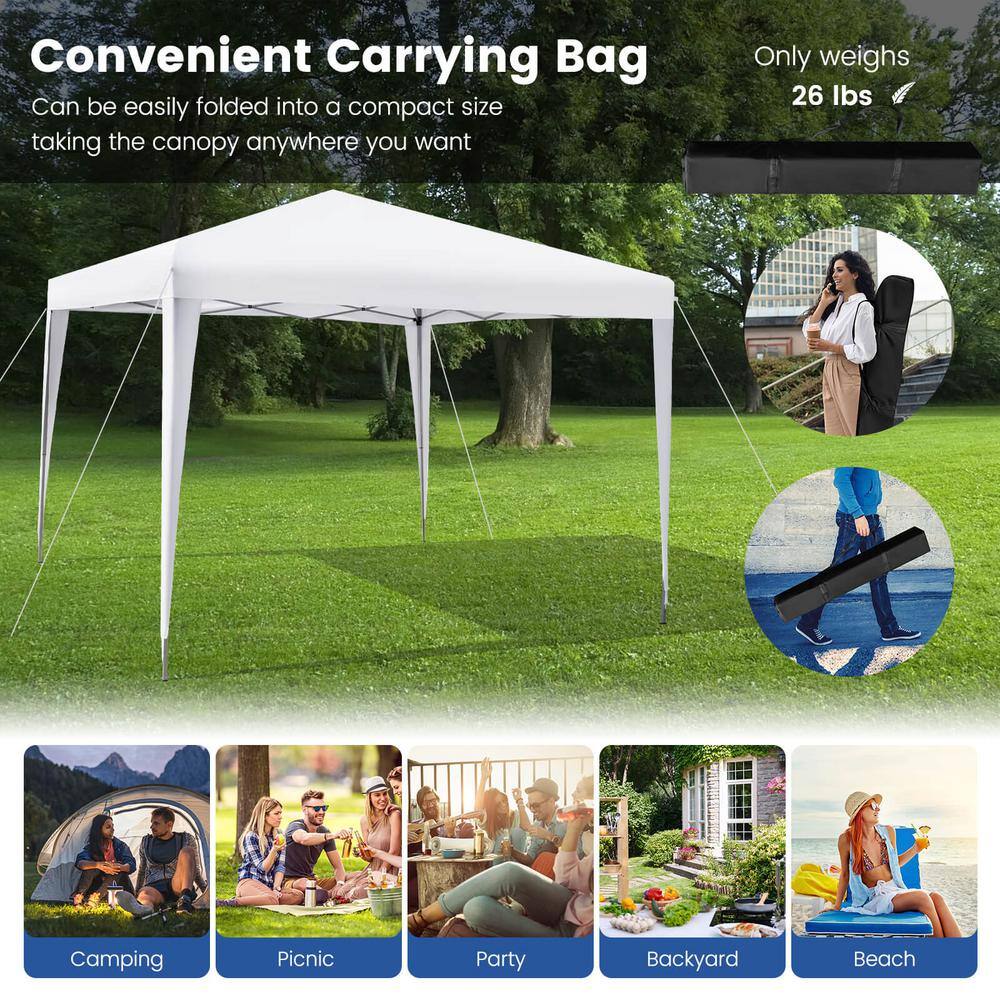 White 10x10 ft Adjustable Height Pop-Up Canopy Tent