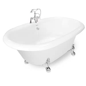 72 in. AcraStone Acrylic Double Clawfoot Non-Whirlpool Bathtub in White with Large Ball in Claw Feet in Faucet in Chrome