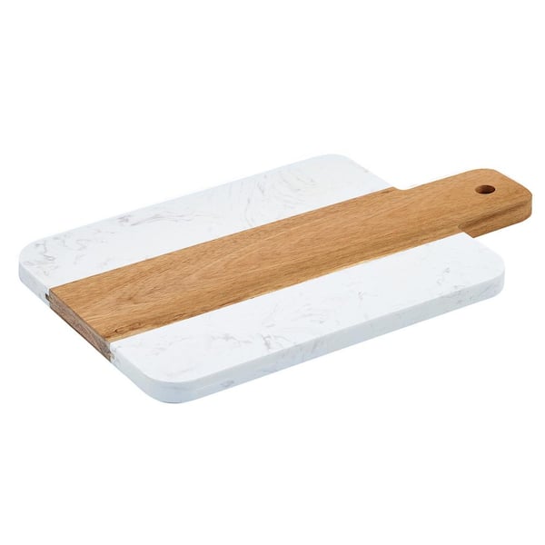Winco 15.8 in. Marble and Wood Serving Board