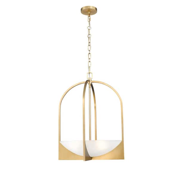 Unbranded Devon 60-Watt 18 in. 4 Light Modern Gold Shaded Pendant Light with Sand Blast Glass Shade, No Bulbs Included