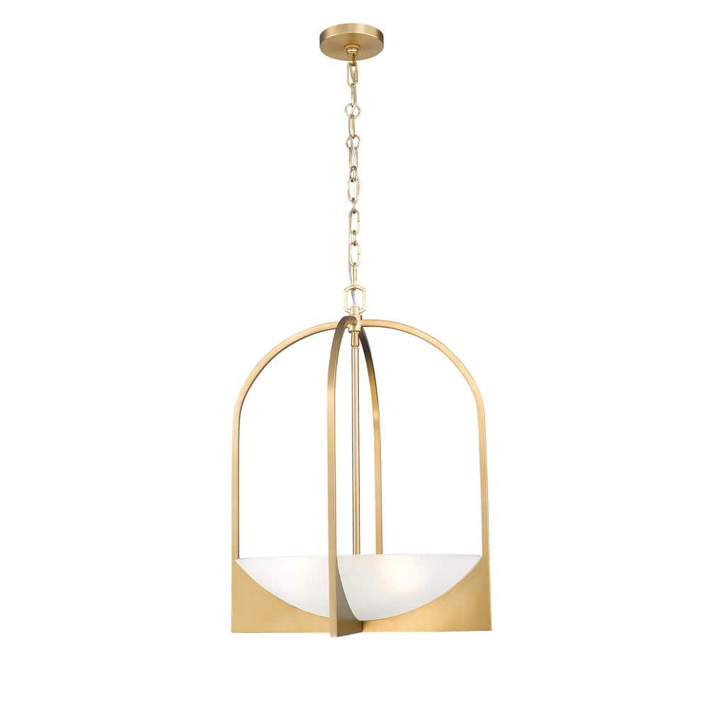 Devon 60-Watt 18 in. 4 Light Modern Gold Shaded Pendant Light with Sand Bla
