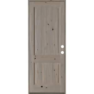 30 in. x 96 in. Rustic Knotty Alder 2 Panel Arch Top V-Groove Left-Hand/Inswing Grey Stain Wood Prehung Front Door
