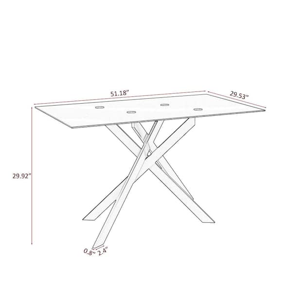 51.18 in. Rectangular Clear Tempered Glass Table with Black Metal Cross Legs Dining Table, Seating Capacity 4-6 people