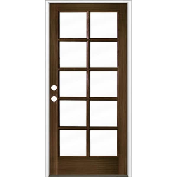 Krosswood Doors 36 in. x 80 in. French RH Full Lite Clear Glass Black Stain Hemlock Prehung Front Door