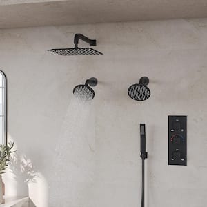 ZenithRain Shower System 8-Spray 12&6&6 in. Dual Wall Mount Fixed and Handheld Shower Head 2.5GPM in Matte Black