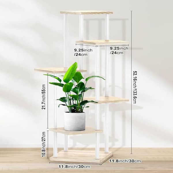 6 Tier White Oak Wood Plant Stand (11.8 in. W x 52.16 in. H) YA64