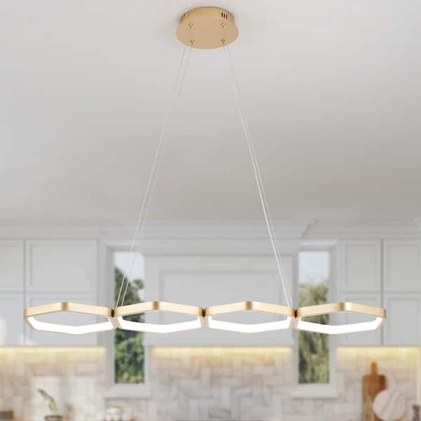 LWYTJO 1-Light 33.46 in. Gold Modern Integrated LED Chandelier for Dining Room Kitchen