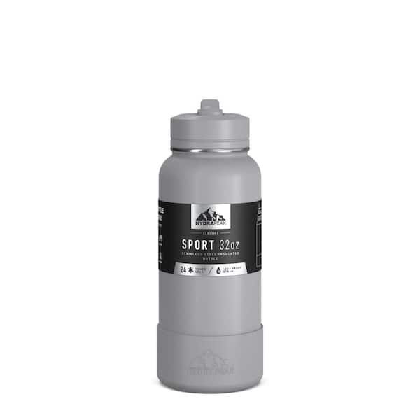 HYDRAPEAK Sport Boot 32 oz. Grey Triple Insulated Stainless Steel Water Bottle with Straw Lid and Protective Boot