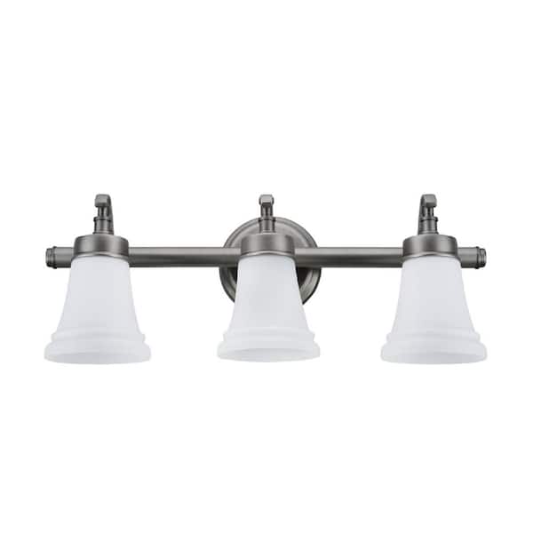 Aspen Creative Corporation 3-Light Rustic Pewter Vanity Light with White Opal Glass Shade