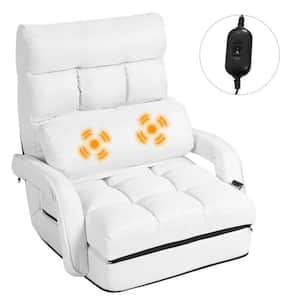 White Linen Folding Floor Massage Chair with Armrest and Pillow