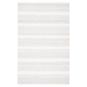 Striped Kilim Beige Ivory Doormat 3 ft. x 5 ft. Abstract Striped Area Rug