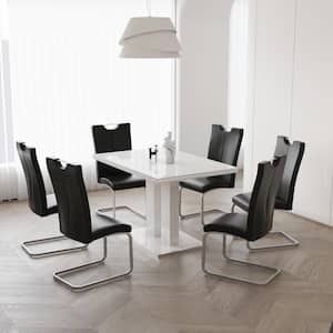 7-Piece Rectangle White MDF Table Top Dining Room Set Seating 6 with Black Chairs