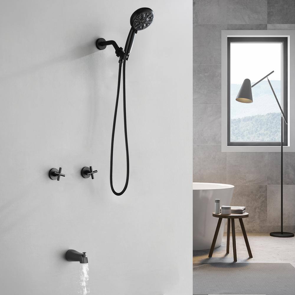 Matte Black Double Handle Wall Mounted Shower Faucet Set