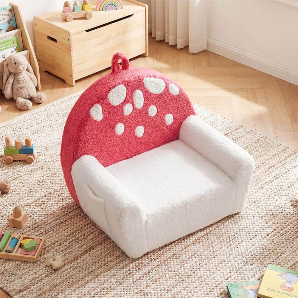 Kids Sofa Toddler Foam Couch with Soft Fleece Fabric Cover Cute Reading Chair for Children Bubble Pink + Beige