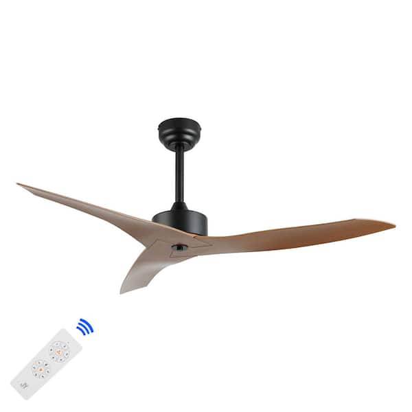 Aldrin 50 in. Minimalist Iron/Plastic App/Remote-Controlled 6-Speed Razor Ceiling Fan, Black/Light Brown Wood Finish