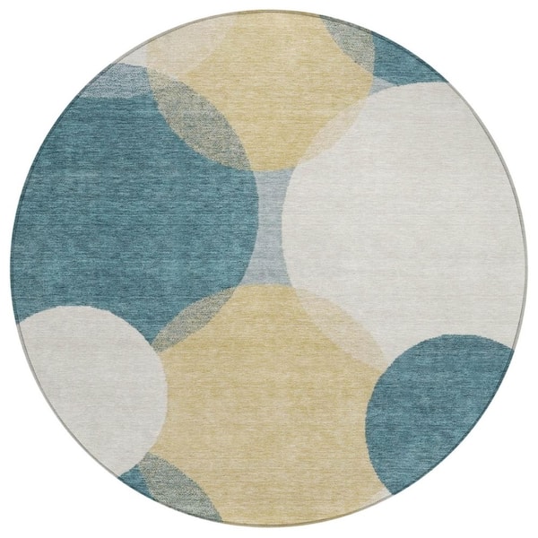 Chantille Machine Washable Indoor/Outdoor Abstract ACN3010 Teal 8 ft. x 8 ft. Round Rug