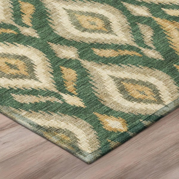 Chantille Machine Washable Indoor/Outdoor Abstract ACN3069 Emerald 8 ft. x 8 ft. Round Rug