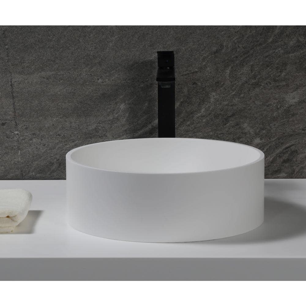Matte White Resin Circular Bathroom Sink with Concealed Drain