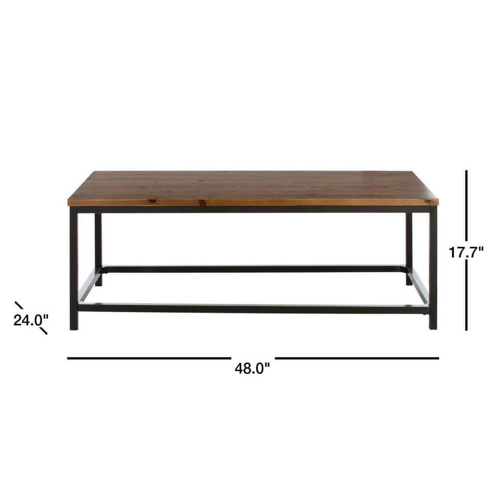 Transitional Alec 48" Rectangular Wood and Metal Coffee Table in Black/Brown