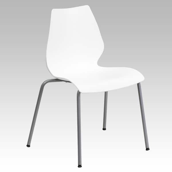 Photo 1 of Hercules Series 770 lb. Capacity White Stack Chair with Lumbar Support and Silver Frame