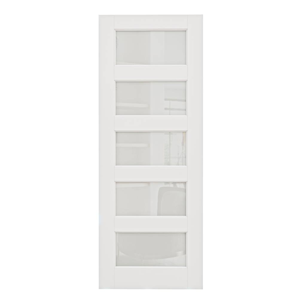 32" x 80" White Primed MDF 5-Lite Frosted Glass Interior Door Slab