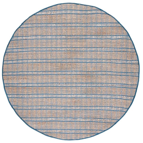 SAFAVIEH Natural Fiber 7 ft. x 7 ft. Blue/Natural Geometric Round Area ...