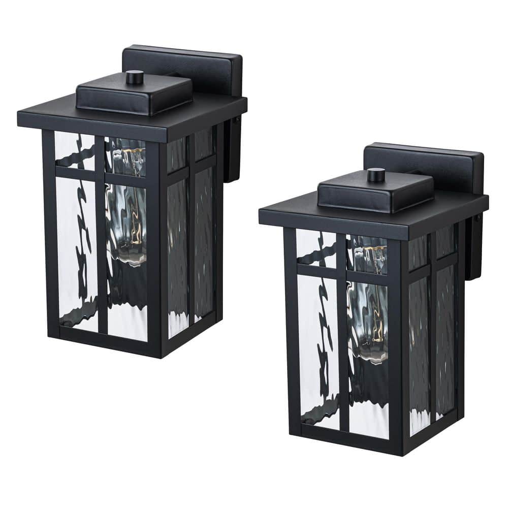 Matte Black Dusk to Dawn Outdoor Hardwired Wall Lantern Sconces with Water Glass, No Bulbs Included (2-Pack) price history on PriceWatchPro