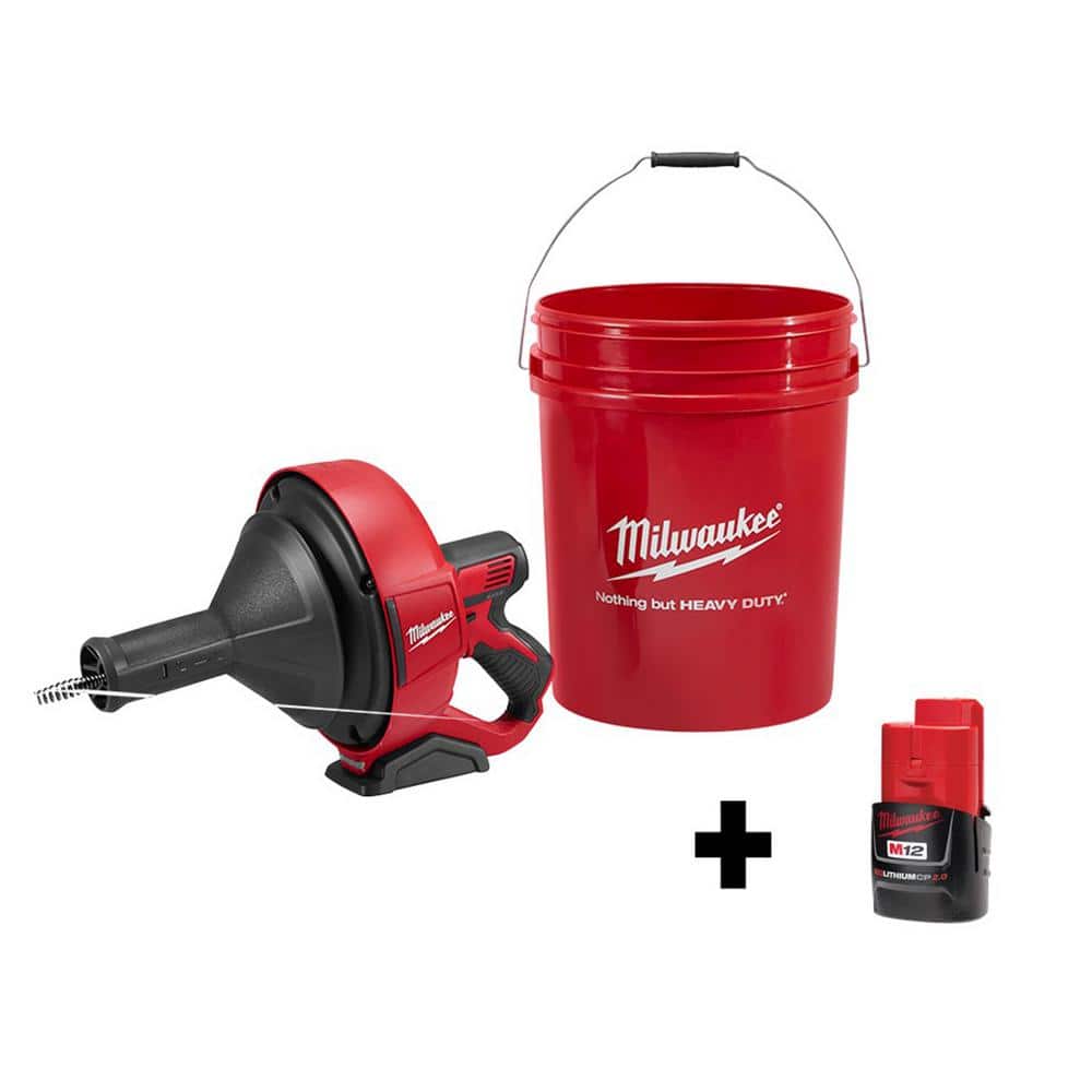 Milwaukee M12 12V Lithium-Ion Cordless Auger Snake Drain Cleaning Kit M12 with 2.0Ah Battery -  2571-21-48
