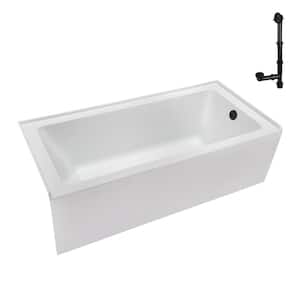 60 in. x 30 in. Soaking Acrylic Alcove Bathtub with Right Drain in Glossy White, External Drain in Matte Black