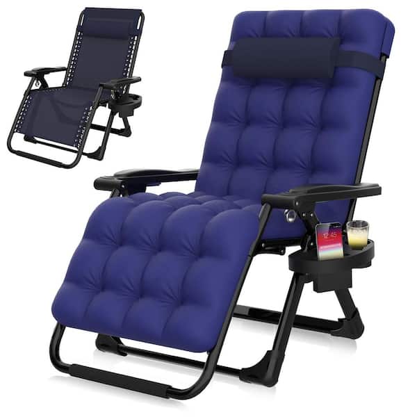 26 in. W Metal Zero Gravity Chair Outdoor/Indoor Patio Camping Folding Reclining Lounge Chair with RoyalBlue Cushion
