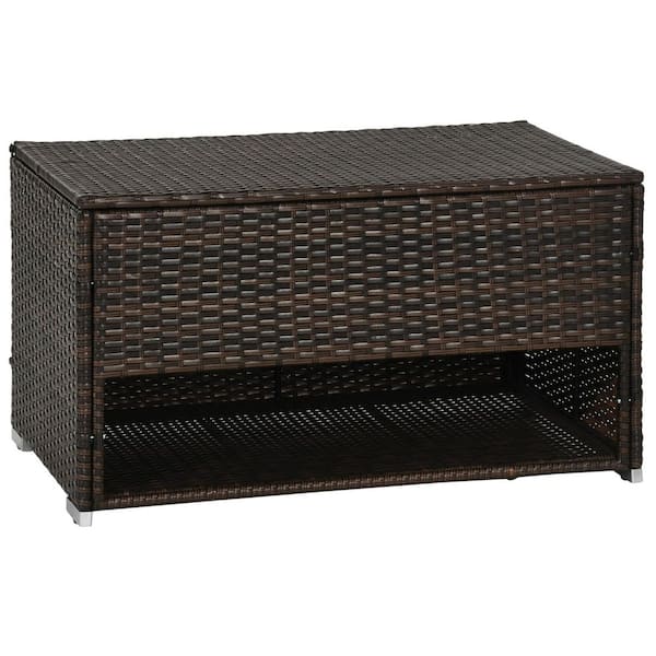 Brown 38 in. W x 24 in. D x 21 in. H Wicker Outdoor Storage Cabinet, Deck Box Shoe Storage with Liner for Indoor Patio