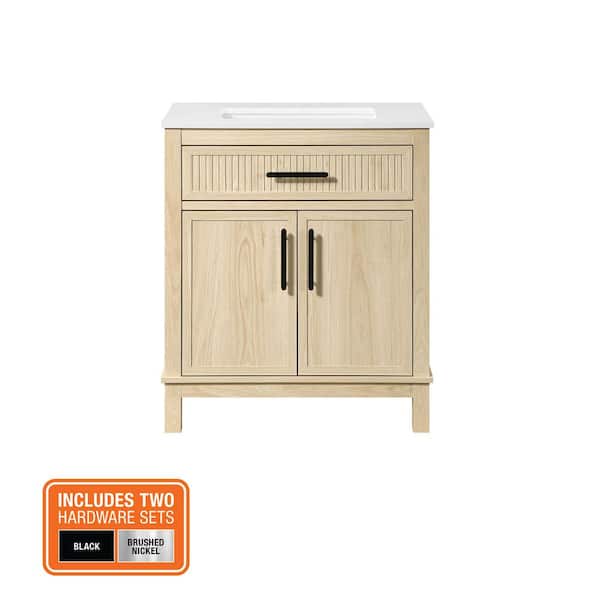 Riley 30 in. Single Sink Freestanding Light Birch Bath Vanity with White Engineered Stone Top (Assembled)
